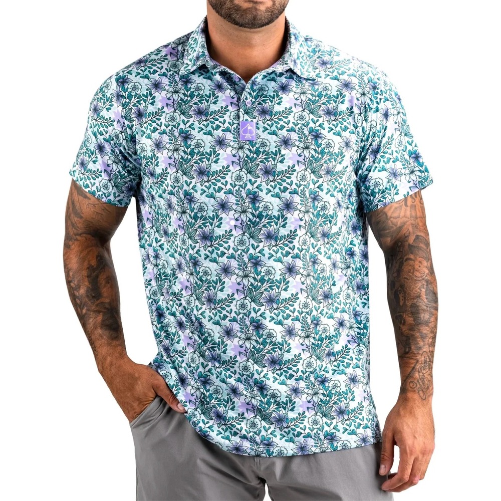Pins & Aces Fresh Floral Polo Performance Golf Short Sleeve Shirt Mens XXXL